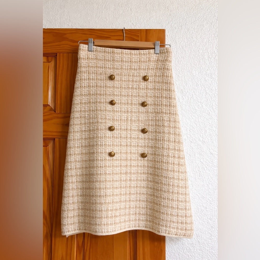 Chicwish Beige Double-Breasted A-Line Skirt